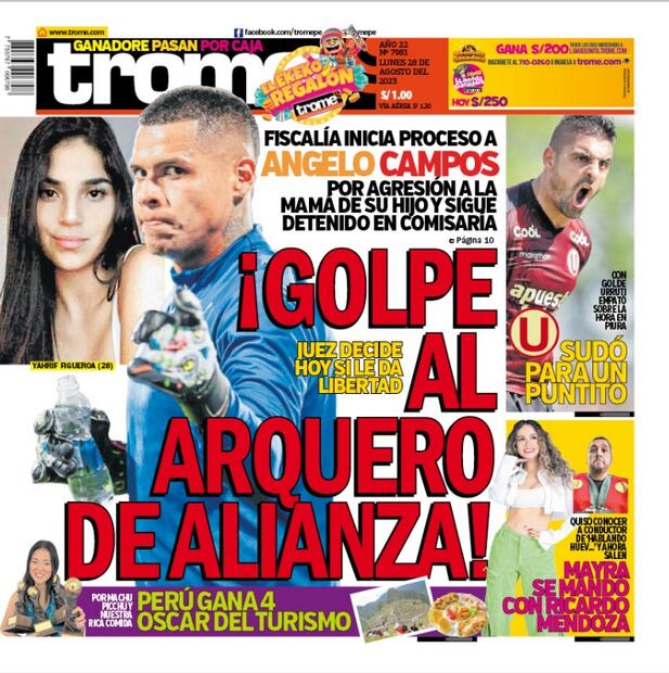 Portada Trome lunes 28 de agosto de 2023.