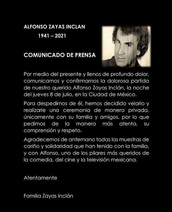 El mensaje de la familia en Instagram: Con un profundo dolor en nuestros corazones les informamos la dolorosa partida de nuestro amado Alfonso. Q.E.P.D.