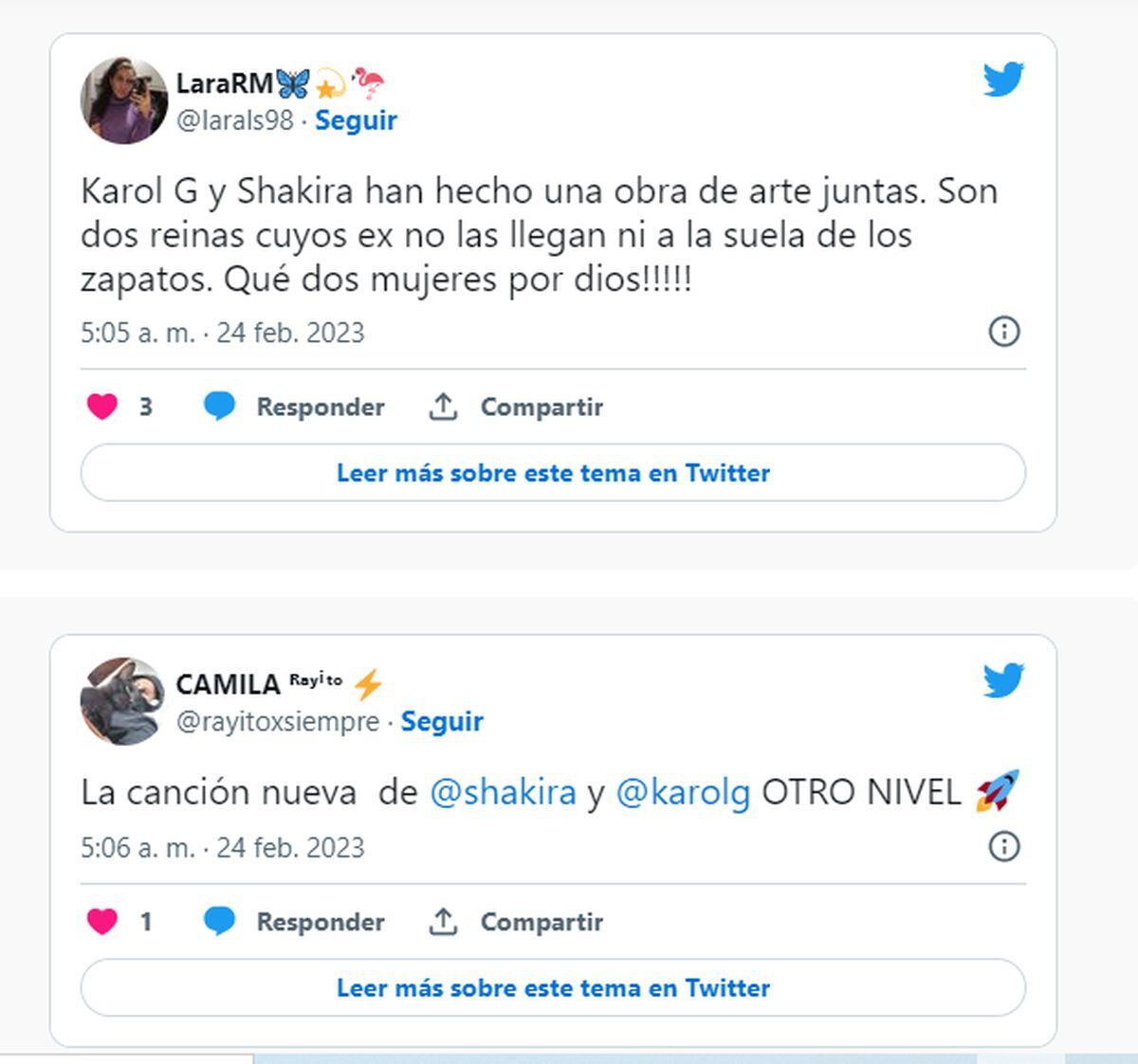 Los usuarios que saludaron a "Shak" y "La bichota" (Foto: Twitter)