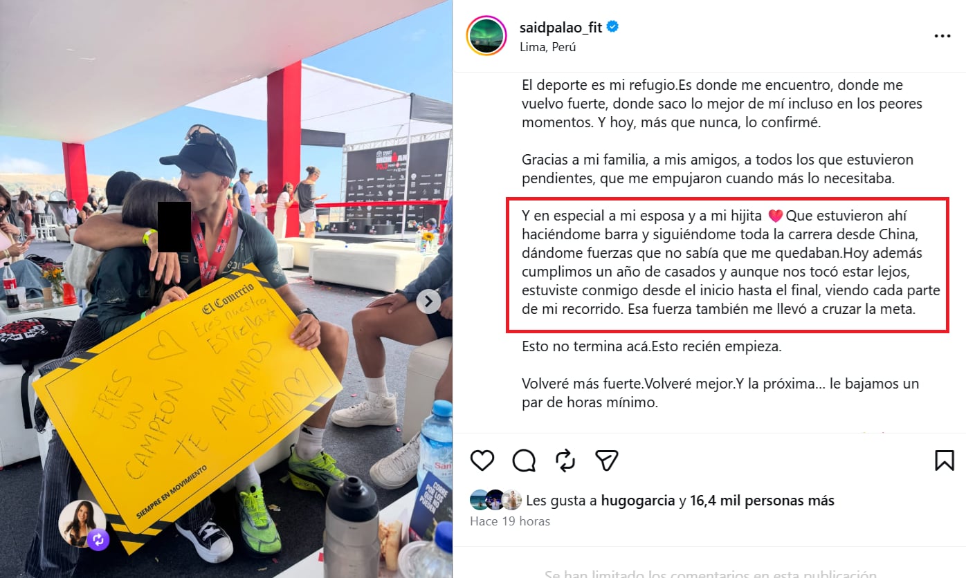 Said Palao le dedicó mensaje a Alejandra Baigorria al cumplir un año de matrimonio.
