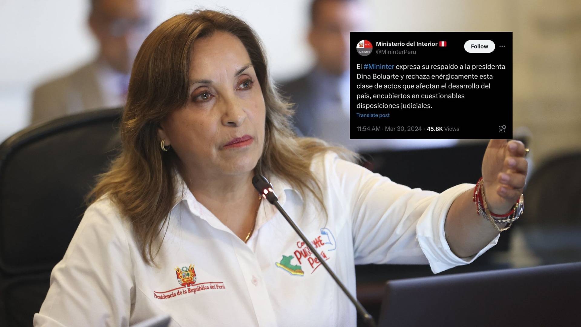 Mininter expresa respaldo a presidenta Dina Boluarte.