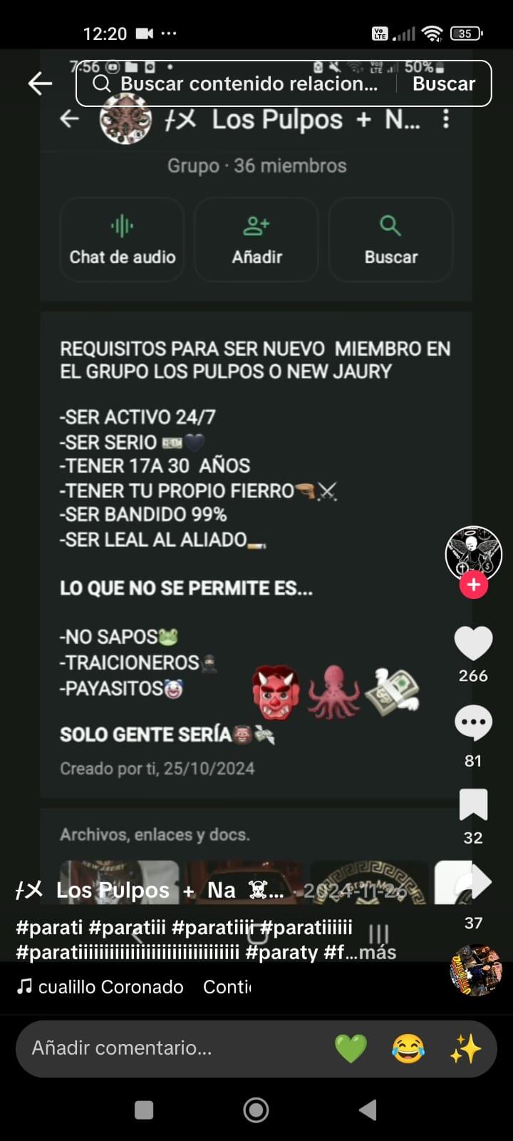 Páginas alternas que ofrecen ser parte de grupos vinculados a Los Pulpos.