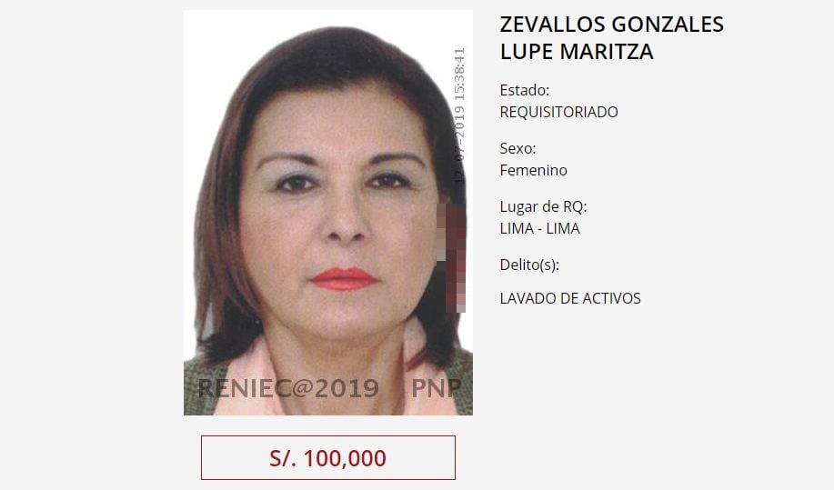 Lupe Zevallos fue incluida en el Programa de Recompensas