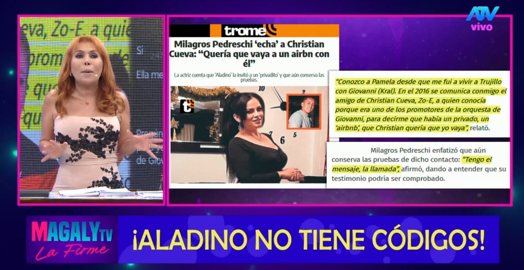 Milagros Pedreschi ‘echa’ a Christian Cueva y cuenta que la invitó a 'Airbnb'.