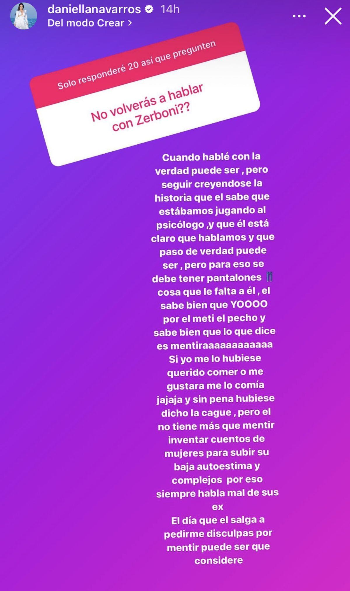 Su respuesta a la pregunta sobre Zerboni (Foto: Daniella Navarro / Instagram)