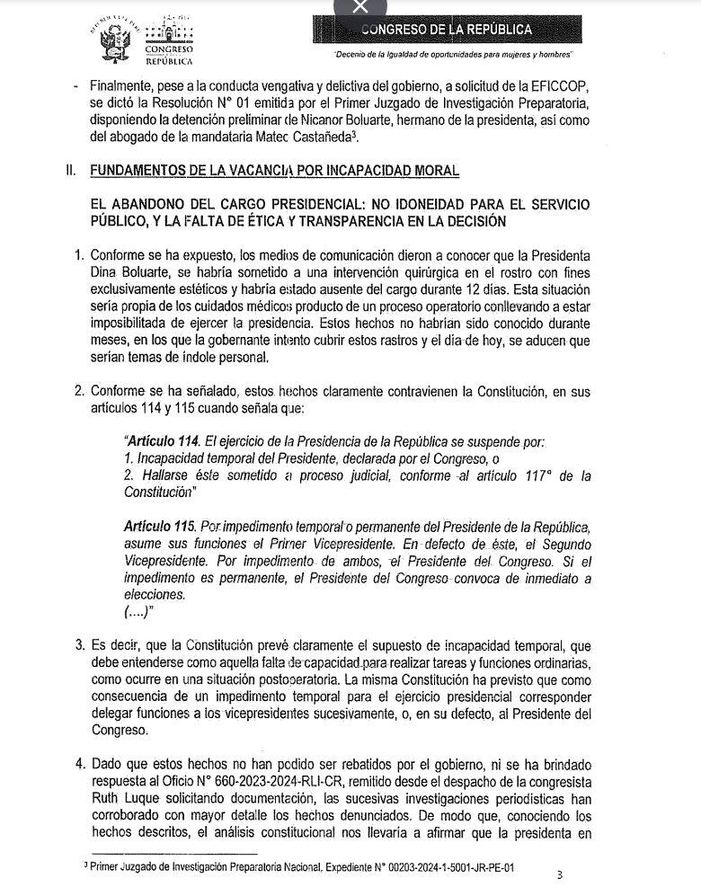 Segunda moción de vacancia contra Dina Boluarte.