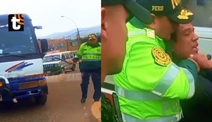 ¡Indignación en SJL! Policía rompe espejo retrovisor de cúster y agrede a chofer durante el paro de transportistas