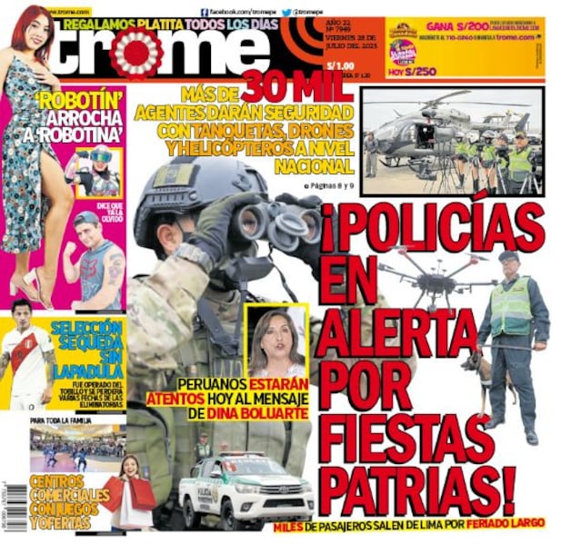 Portada impresa de Trome del viernes 28 de julio de 2023