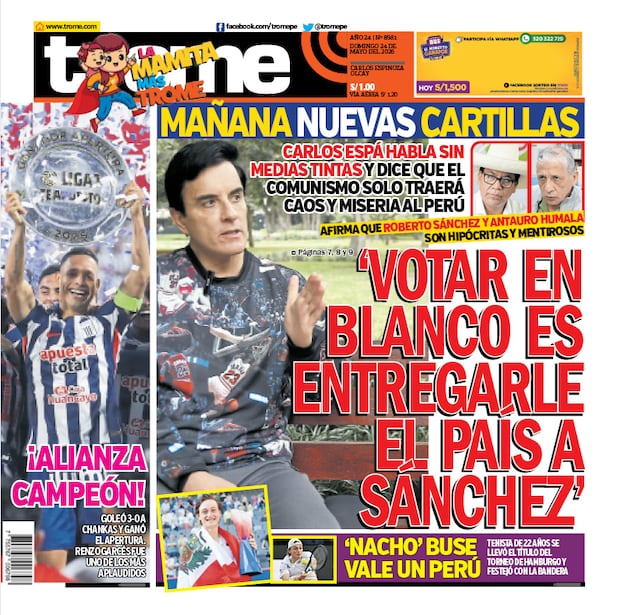 Portada Trome domingo 24 de mayo del 2026
