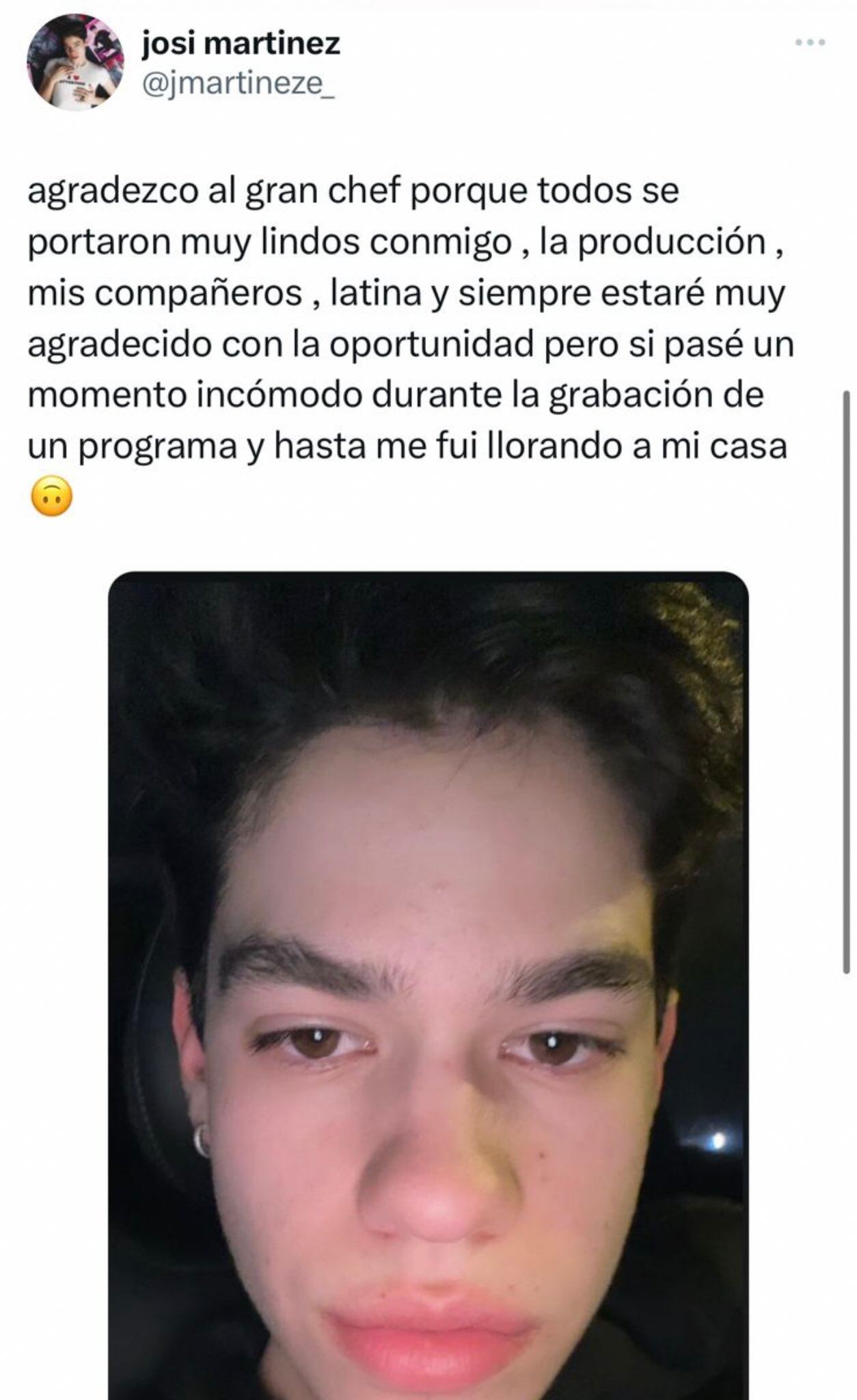 Josi Martínez revela mal momento en 'El Gran Chef'.