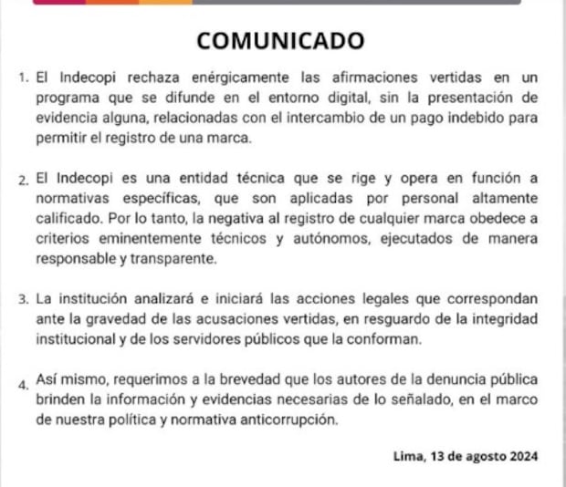 Comunicado de Indecopi