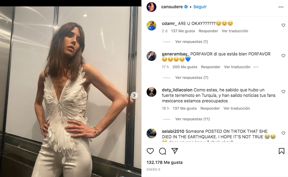 Captura de pantalla de los comentarios dejados por fanáticos en la cuenta de Instagram de Cansu Dere (Foto: Cansu Dere / Instagram)