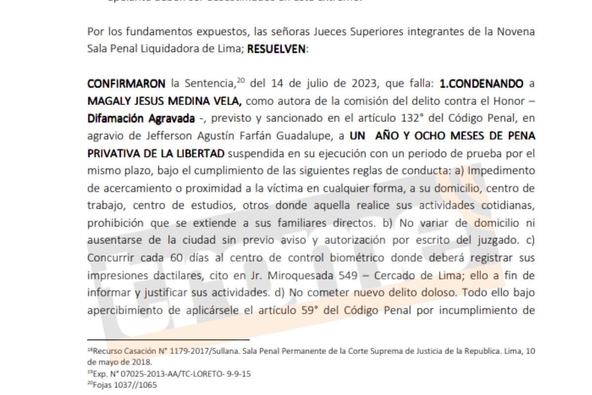 Cuarta Sala Penal resolvió ratificar sentencia contra Magaly Medina (captura: PJ)