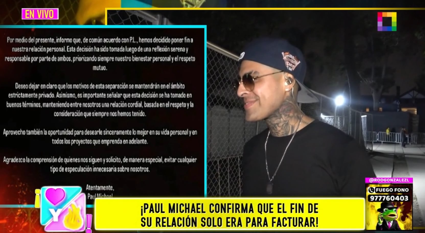 Paul Michael responde que fue marketing la falsa ruptura con Pamela López.