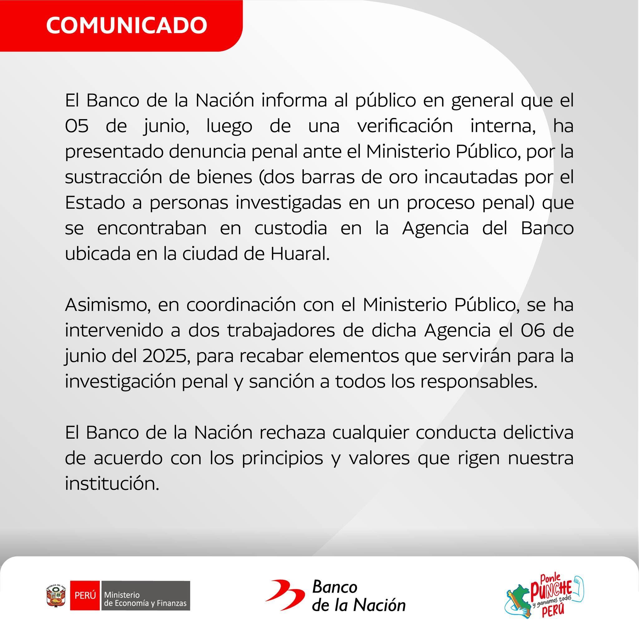 Comunicado del Banco de la Nación