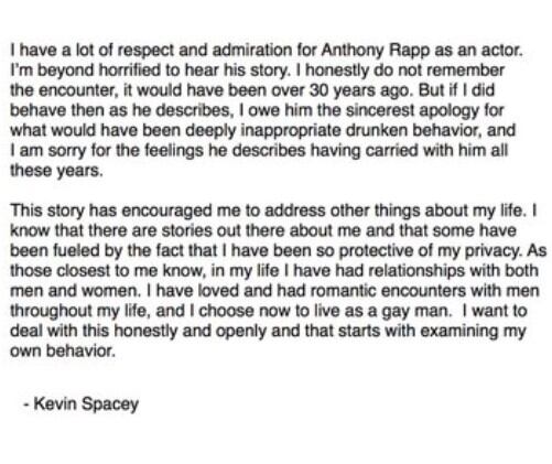 El actor comunicó luego de la denuncia de su colega (Foto: Kevin Spacey / Twitter)