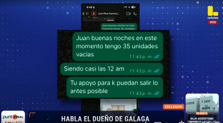 Dueño de Galaga muestra chat donde revela que tenía los vehículos, pero la ONPE no tenía la mercadería lista.