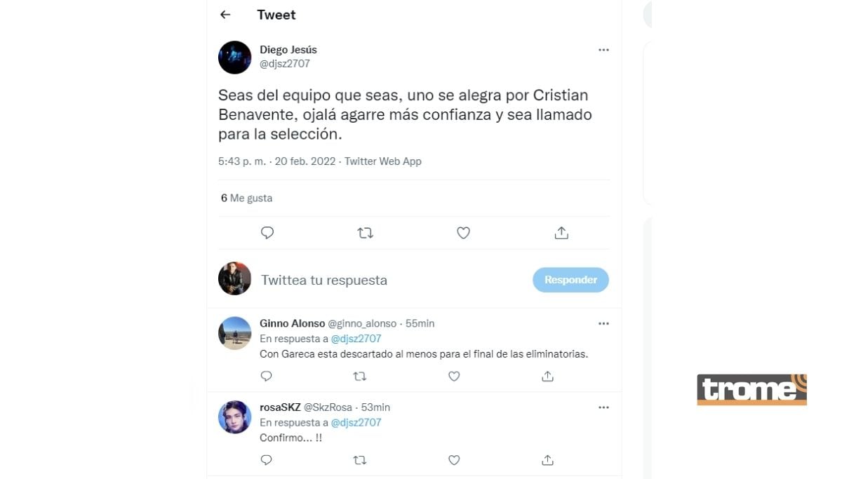 Hinchas de Cristian Benavente esperan verlo de vueta en la selección peruana (twitter)