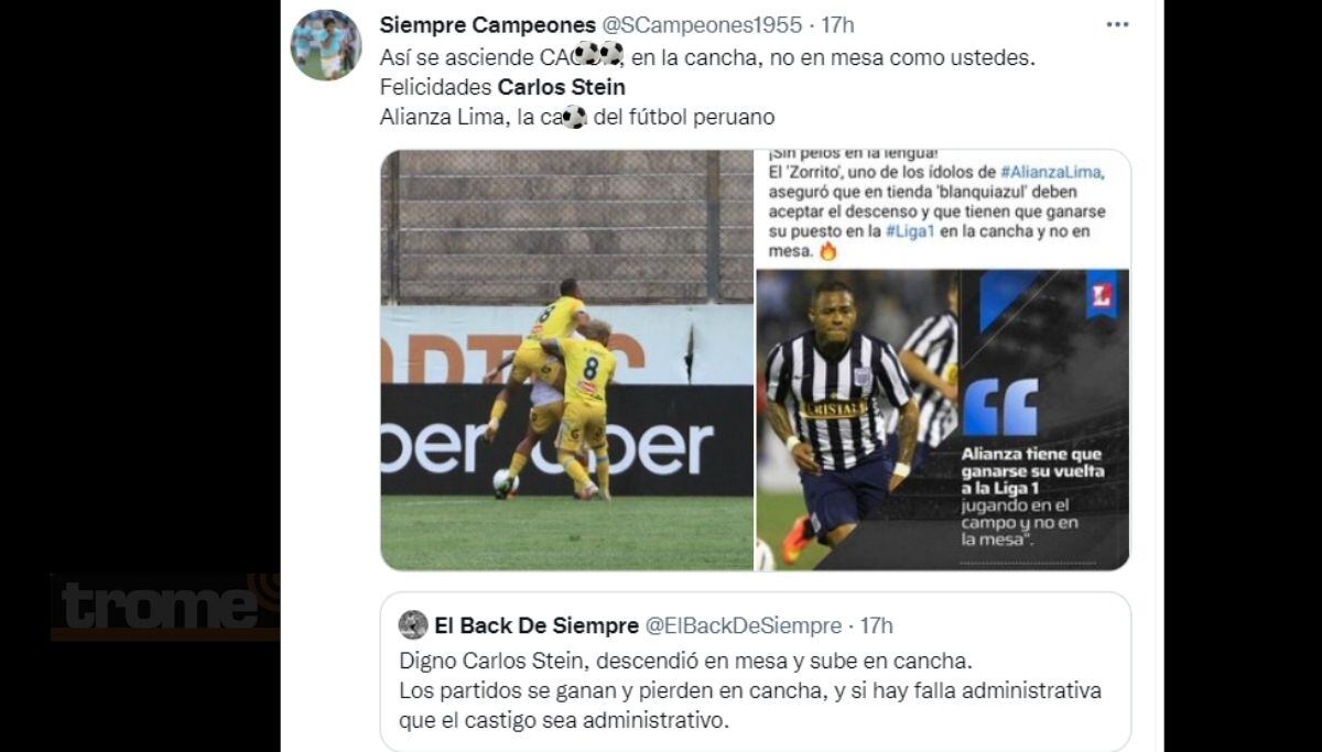 Hinchas de Carlos Stein festejan su regreso a la Liga 1 (Captura Twitter)
