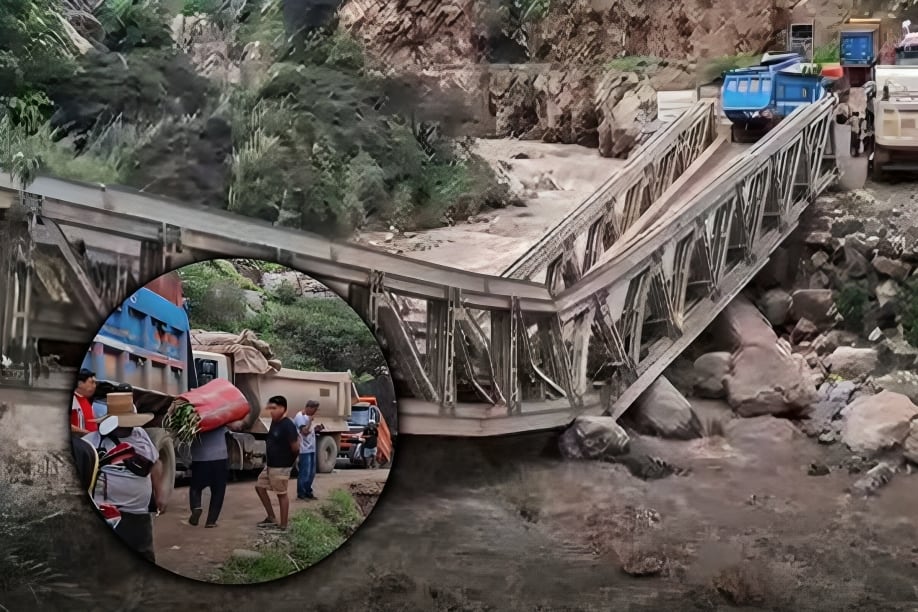 Pobladores de Gran Chimú sigue arriesgando su vida al cruzar puente Baños Chimú (Foto: @macronorte.pe)