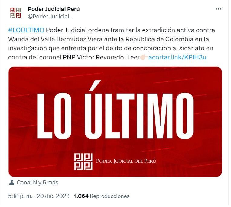 Así informó el Poder Judicial.