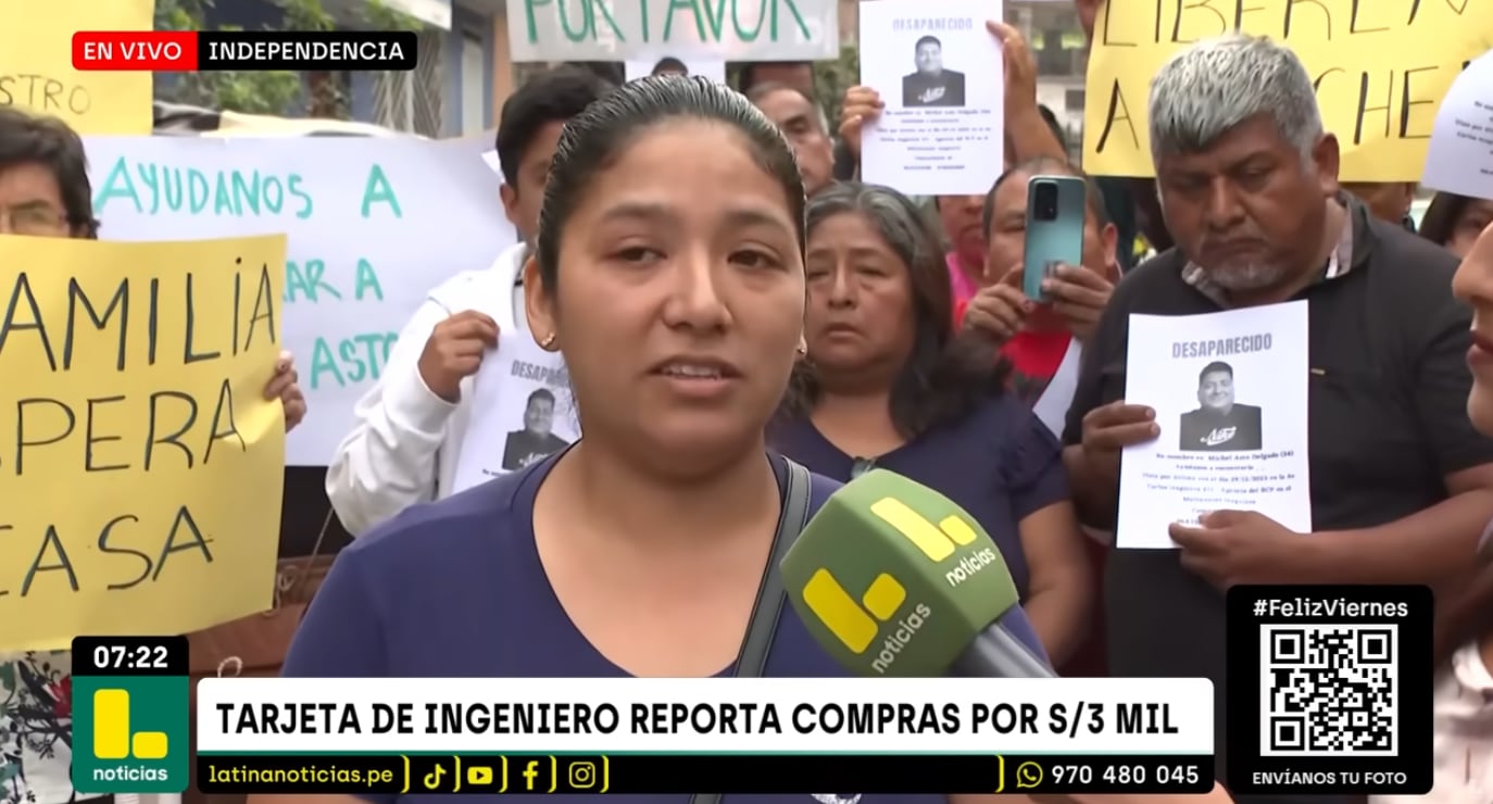 Esposa de ingeniero desaparecido, reporta que tarjeta bancaria de su pareja registra dos compras. Teme que haya sido víctima de la delincuencia.