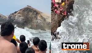 Espectacular rescate de tres bañistas con ayuda de un helicóptero en Cañete