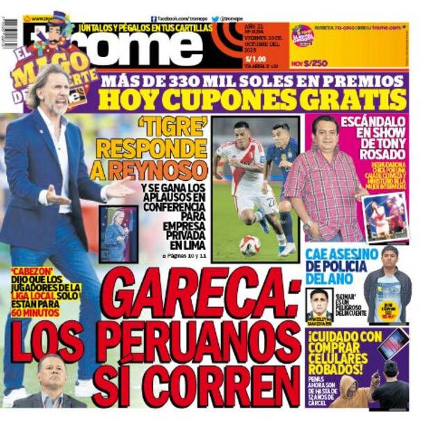 Portada impresa de Trome del viernes 20 de octubre de 2023