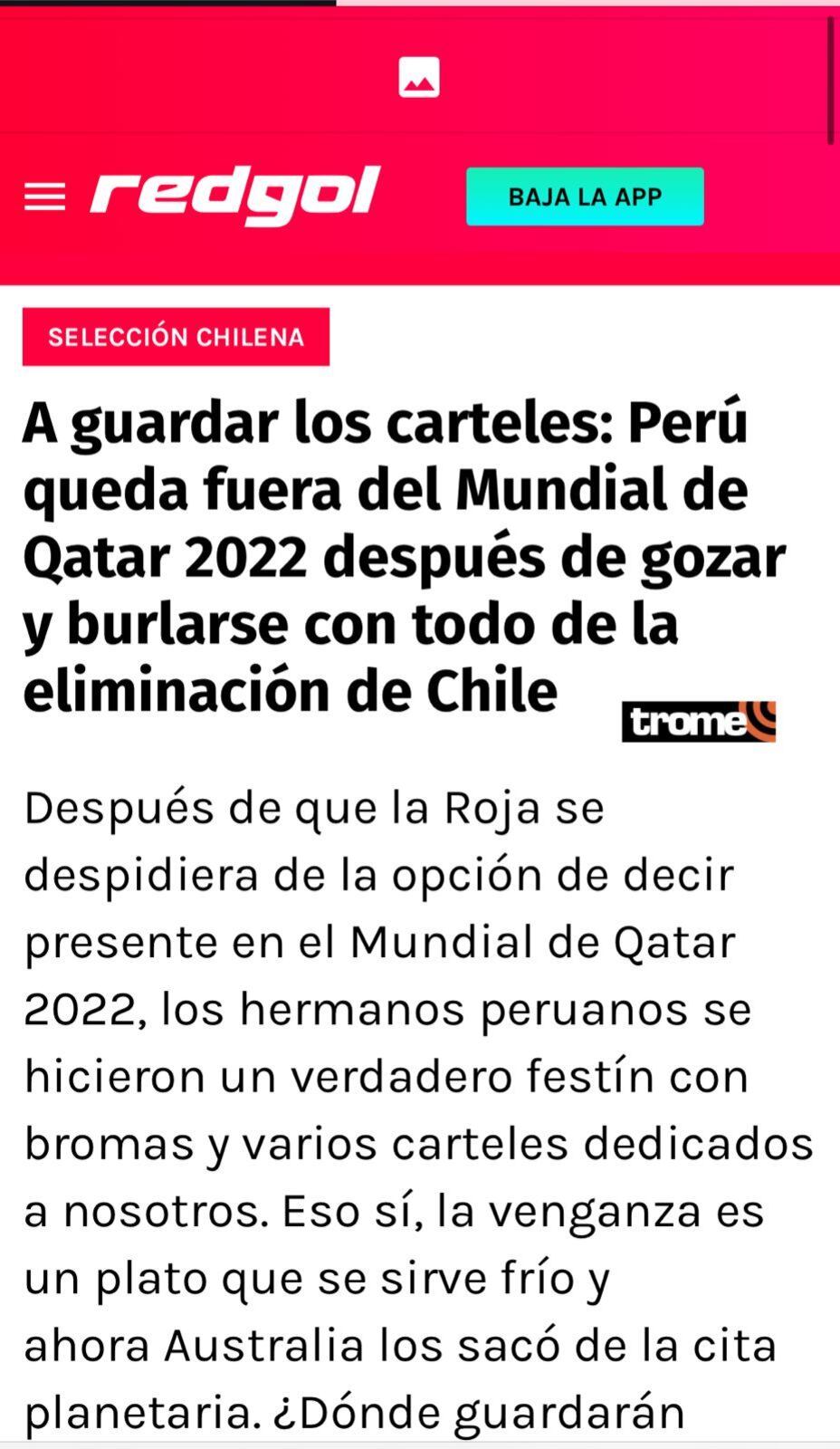 “A guardar los carteles”: prensa chilena se ríe de Perú al no clasificar a Qatar 2022 tras derrota