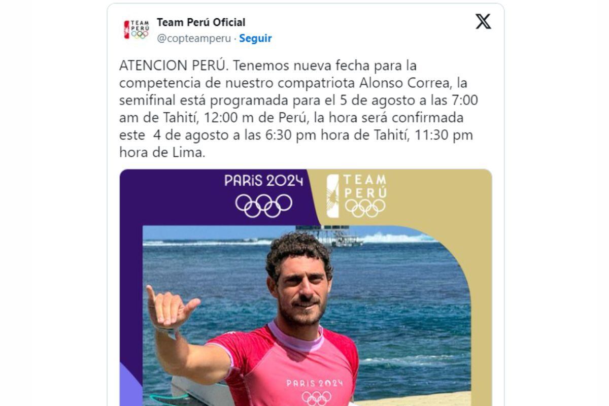 Team Perú confirma el nuevo horario para semifinal de Alonso correa (@copteamperu)