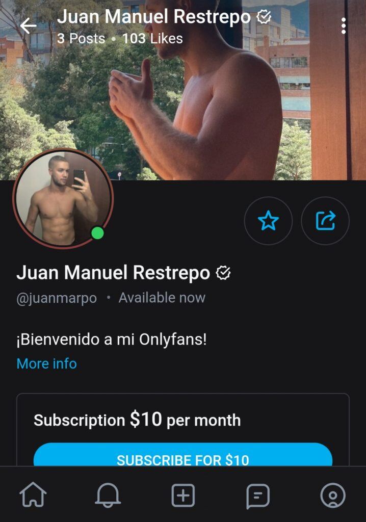 Cuenta OnlyFans Juan Manuel Restrepo. (Foto: captura de pantalla)