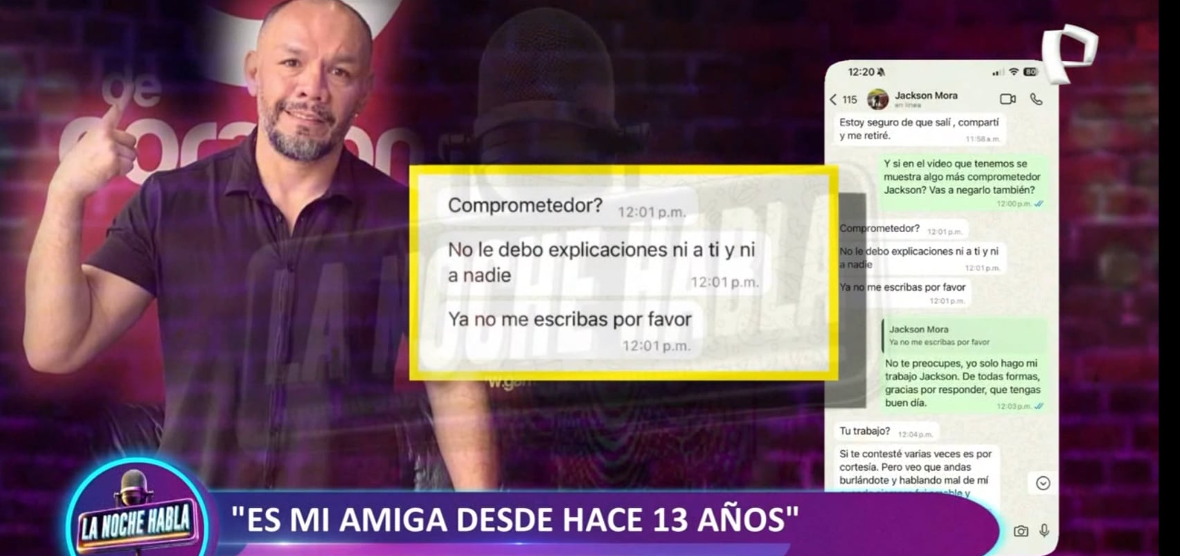 Jackson Mora niega amorío con anfitriona.