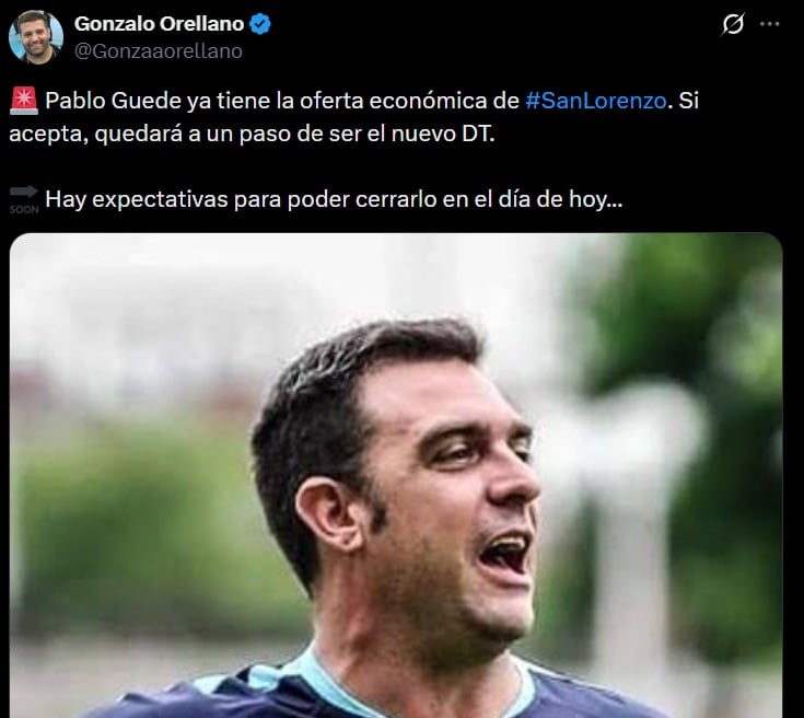 Información sobre el interés de San Lorenzo por Pablo Guede. (Captura X)