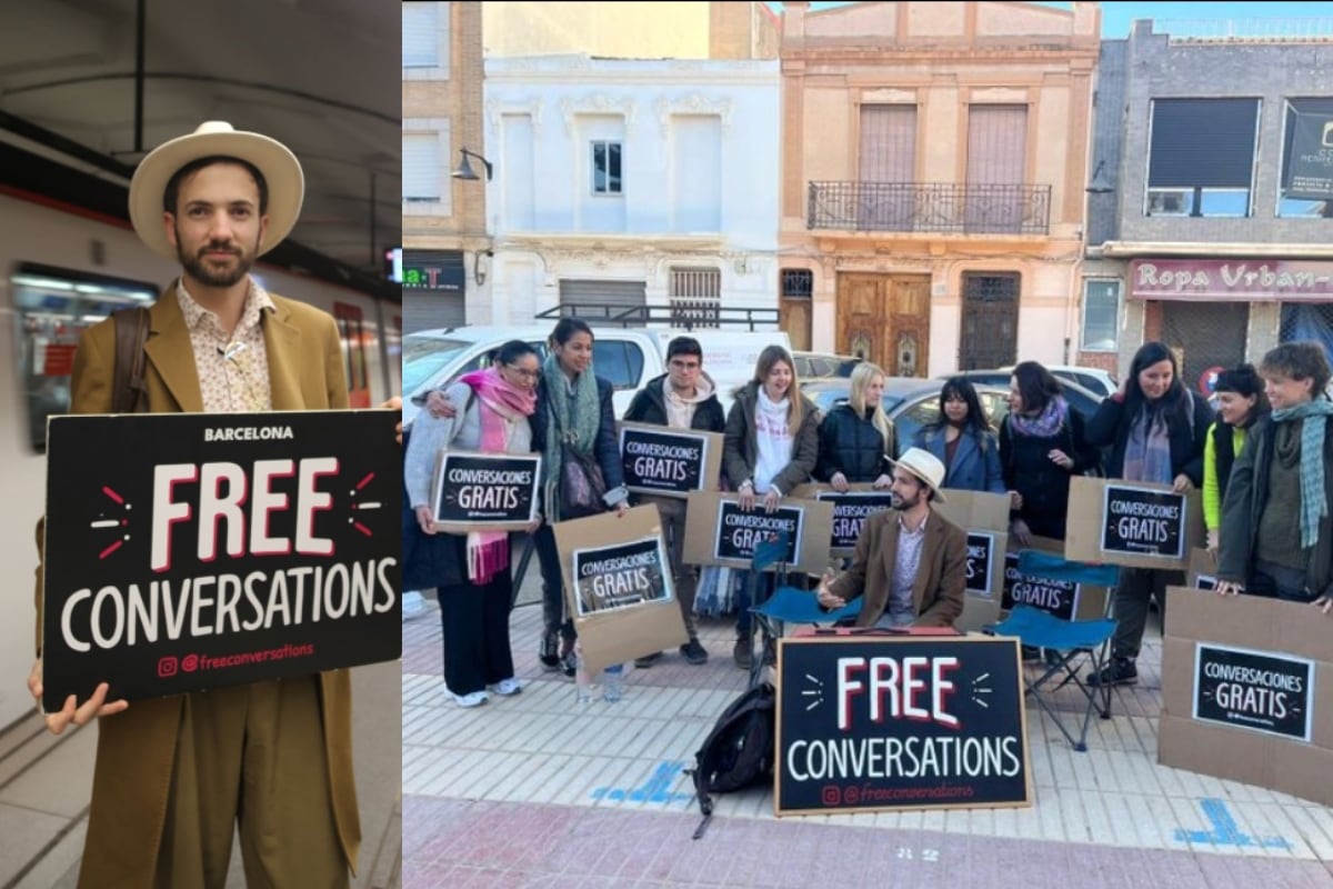 El proyecto 'Conversaciones gratis' fue fundado por Adrià Ballester y a lo largo del tiempo se han ido sumando voluntarios de todo el mundo. Gicela y Eduardo son parte del proyecto en Perú. Foto: Composición.