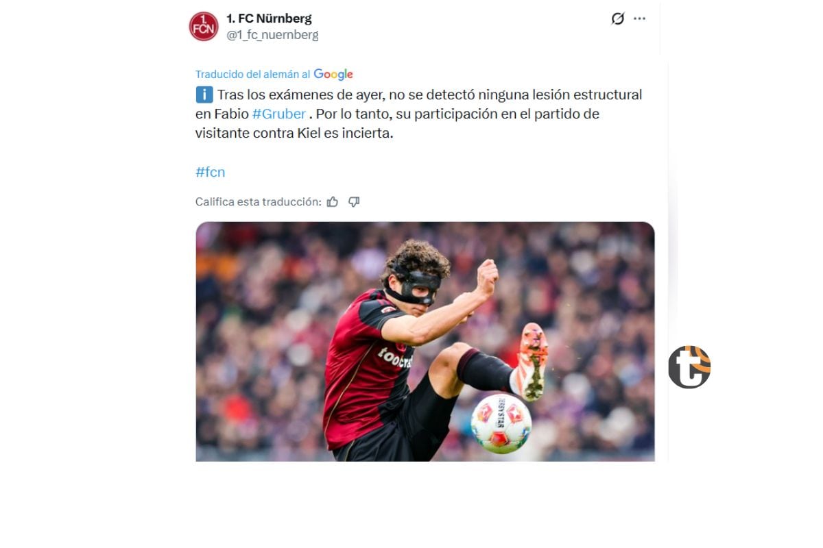 Fabio Gruber sería convocado a la selección peruana (Foto: @@1_fc_nuernberg)