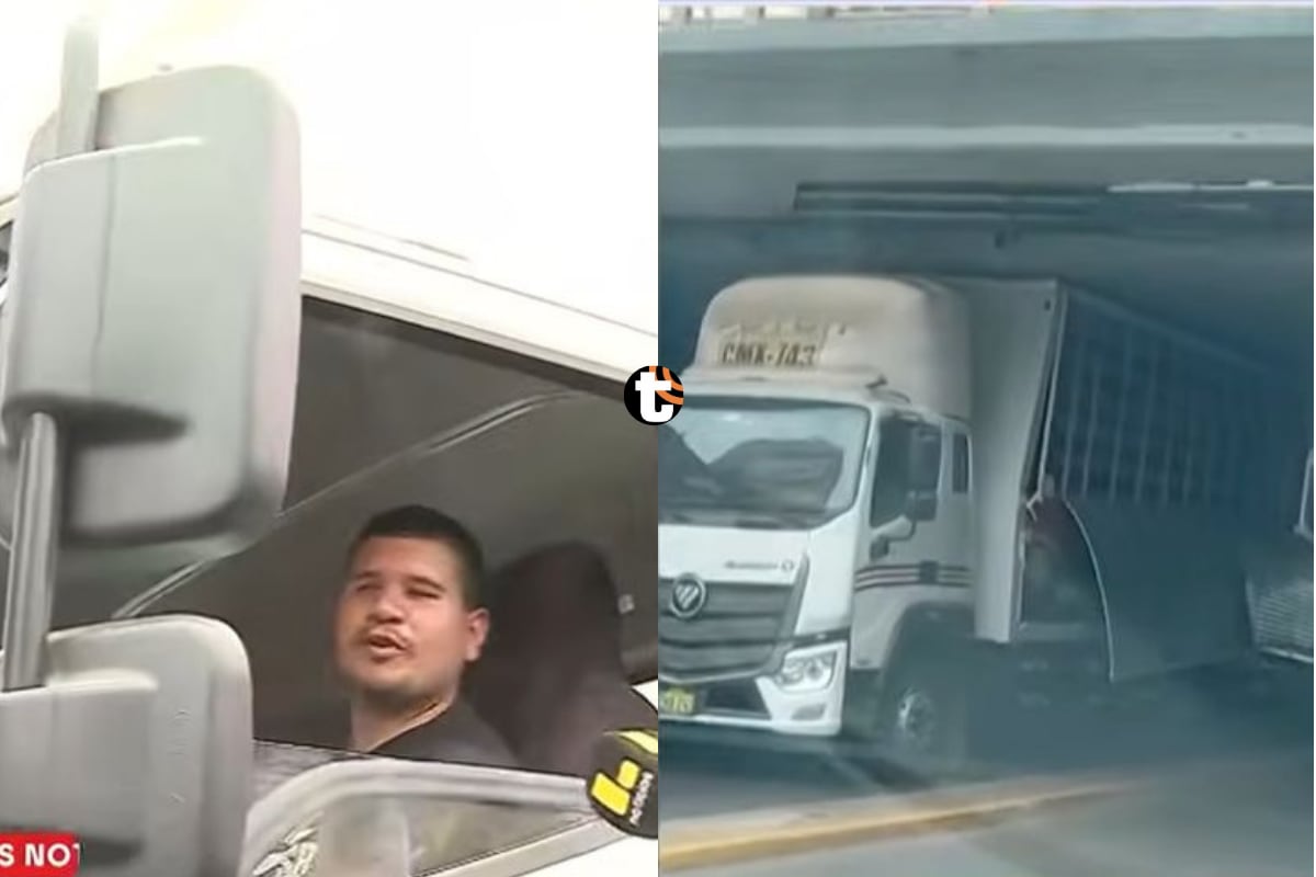 ¡Otra vez! Camión supera altura máxima y queda atascado debajo de puente en San Isidro: “El GPS me mandó”