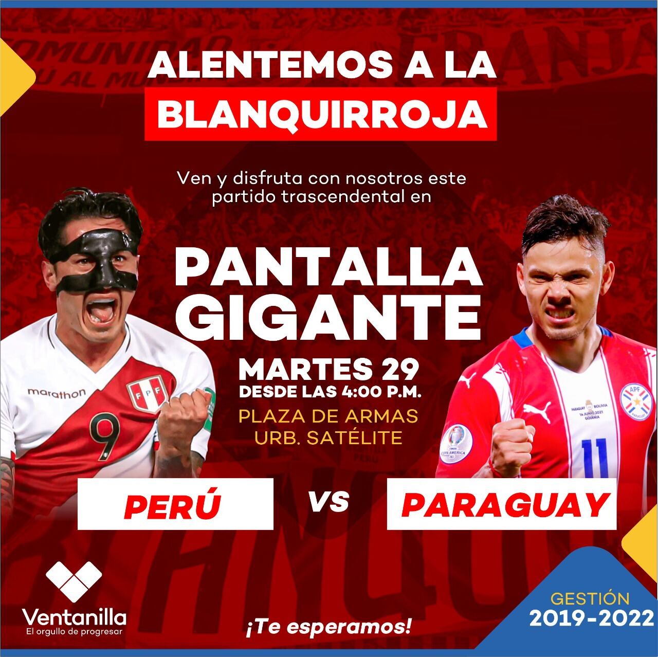 Municipalidad de Ventanilla transmitirá en vivo y en pantalla grande el Perú vs Paraguay.