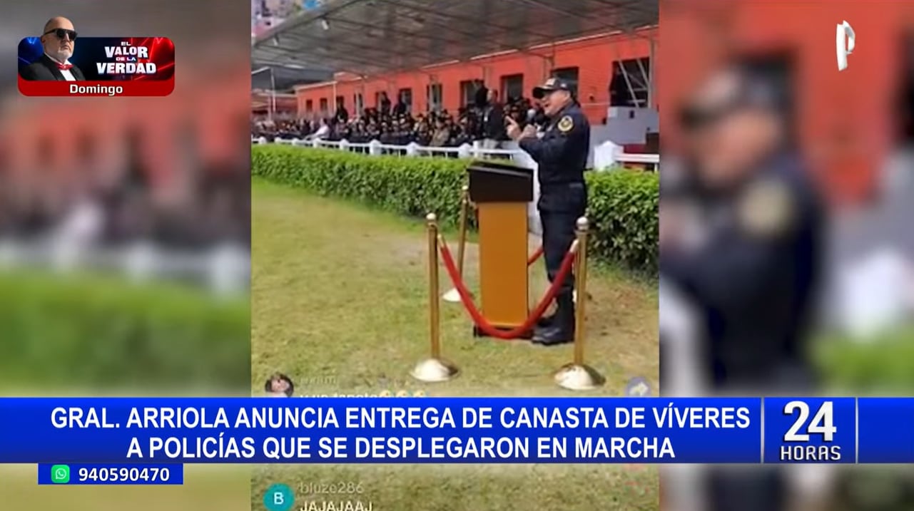 El comandante general de la PNP, Oscar Arriola, anunció la entrega de canastas para los policías que participaron en la marcha del 15 de octubre.