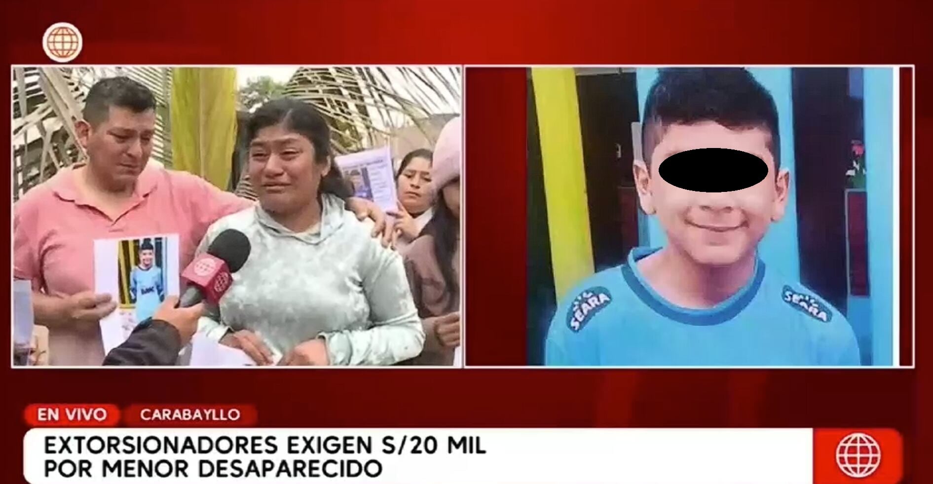 Padres reportada desaparición de niño de 10 años y llamada extorsiva por 20 mil soles.