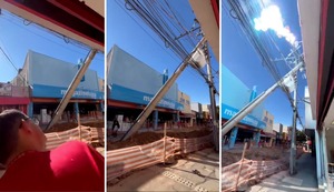 ¡Terror en Sao Paulo! Poste cae y estalla frente a transeúntes durante construcción