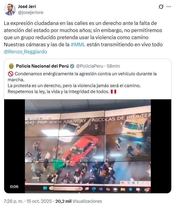 Presidente llama a la calma a la población, tras incendio que provocaron en Congreso. (X: @josejeriore)