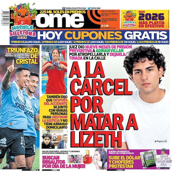 Portada Trome jueves 5 de marzo de 2026