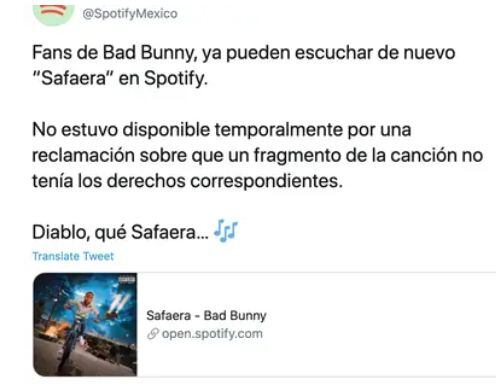 Spotify repuso 'Safaera' después de 24 horas. (Spotify México)
