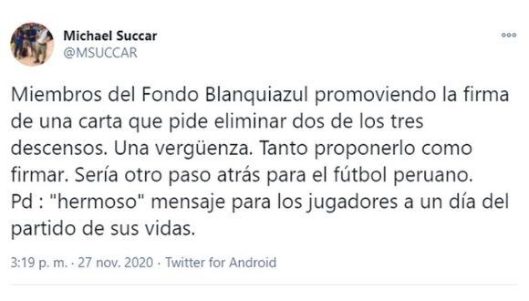 Michael Succar acusa a Fondo Blanquiazul y otros clubes de promover carta a la FPF