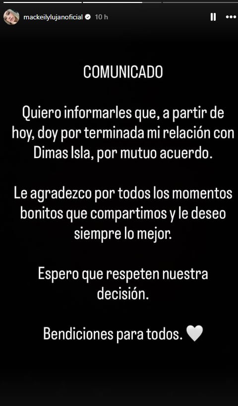 Comunicado de Mackeily Luján.