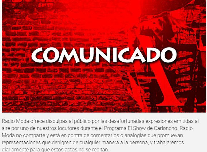 Radio Moda se disculpa por comentarios de Carloncho sobre Rosángela Espinoza