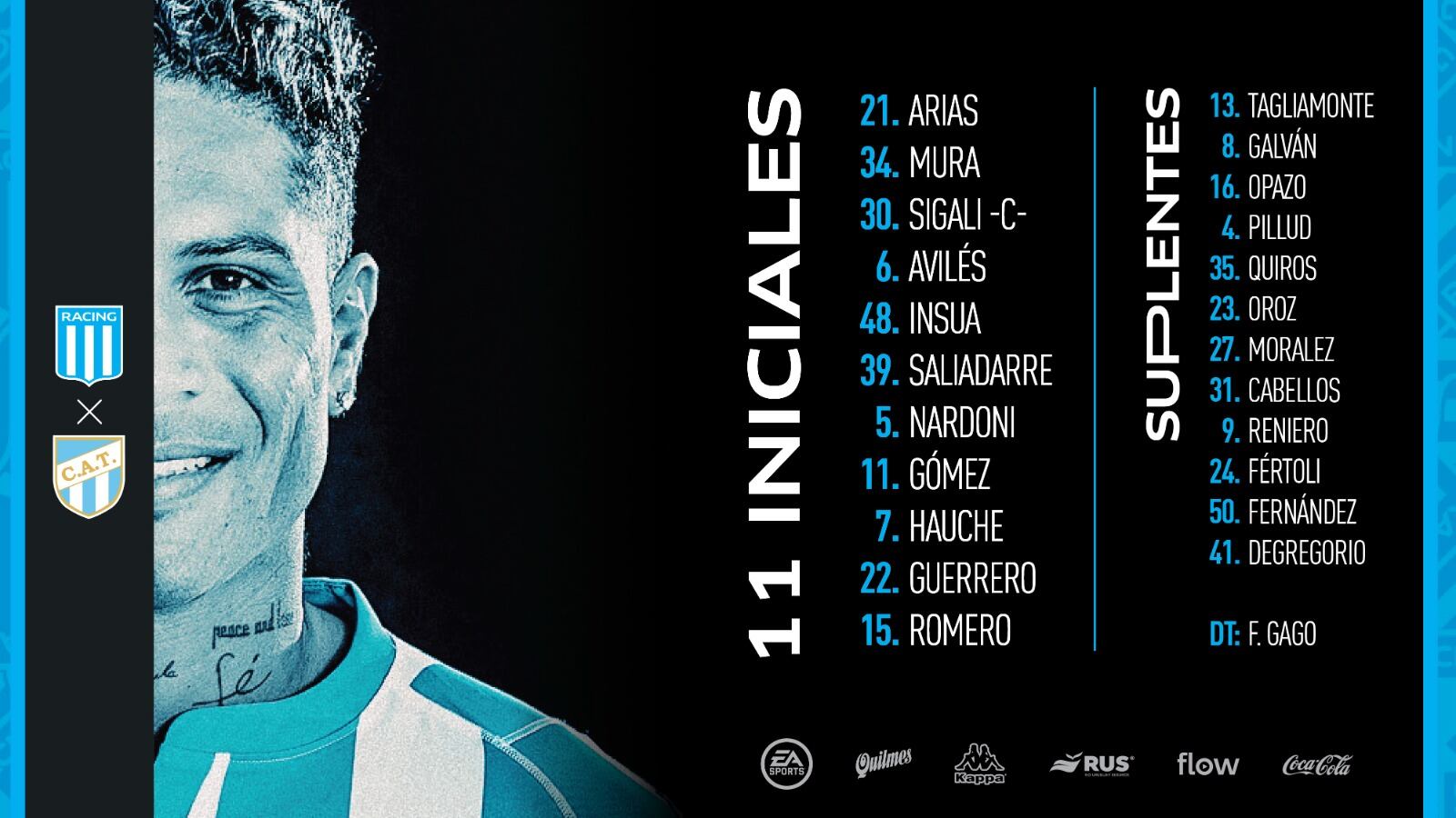Paolo Guerrero salió como titular en Racing ante Tucumán (@racingclub)