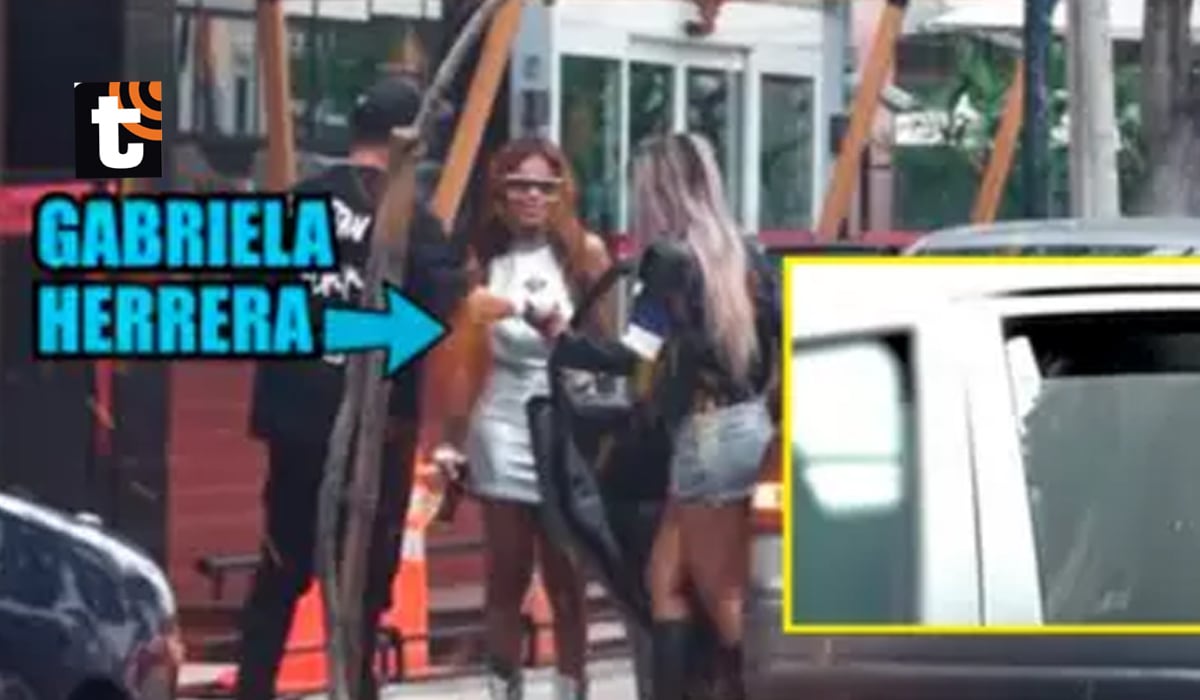 Gabriela Herrera en el instante en que es captada entrando a un hotel con Shirley Arica y un hombre.