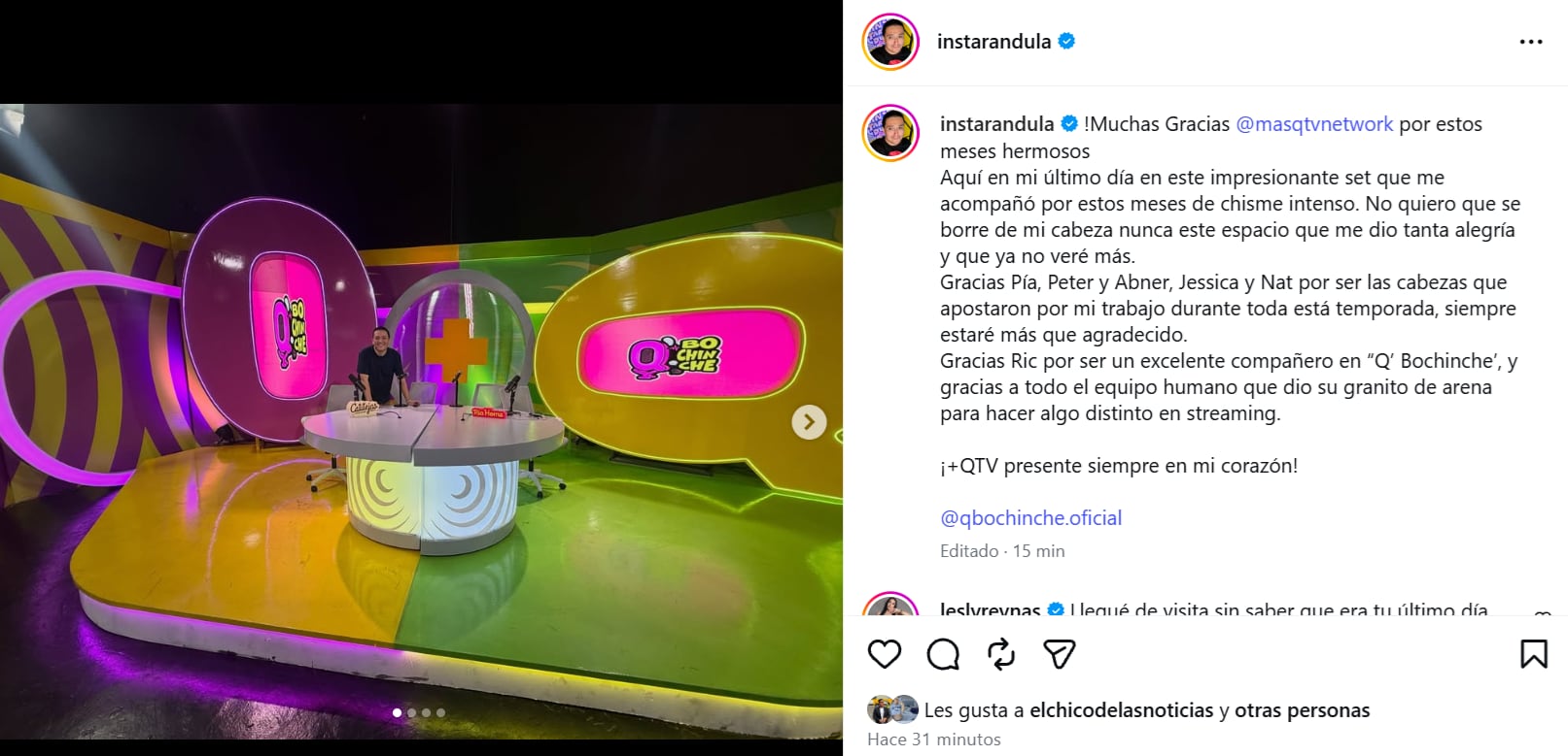 Samuel Suárez lanza emotivo mensaje de "despedida" de Q'Bochinche! tras anuncio de María Pía Copello.