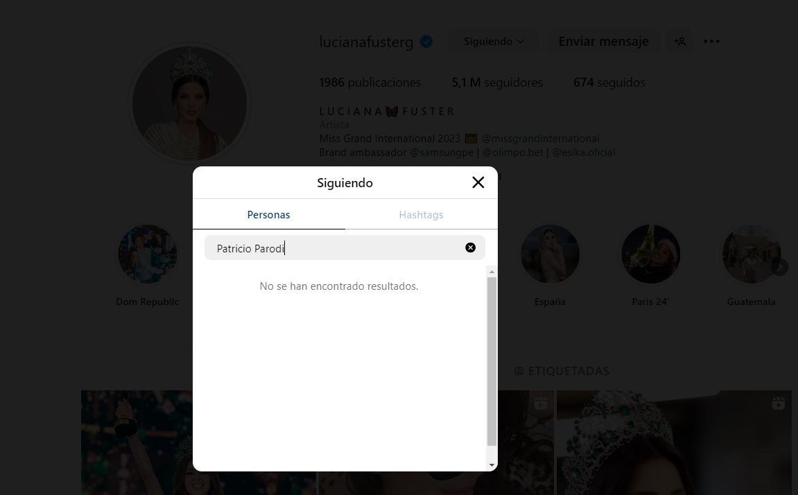 Luciana Fuster dejó de seguir a Patricio Parodi.